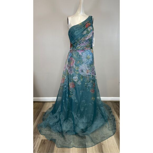 Rene Ruiz Collection Floral One-Shoulder Organza Gown Size 10 $1795 - Picture 5 of 10